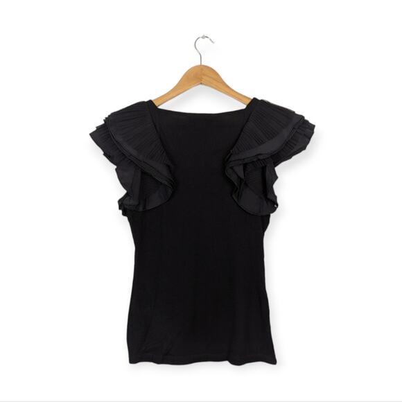 BCBGMaxAzria Black Mirabelle Ruffle Shoulder Top Size S - Picture 2 of 8